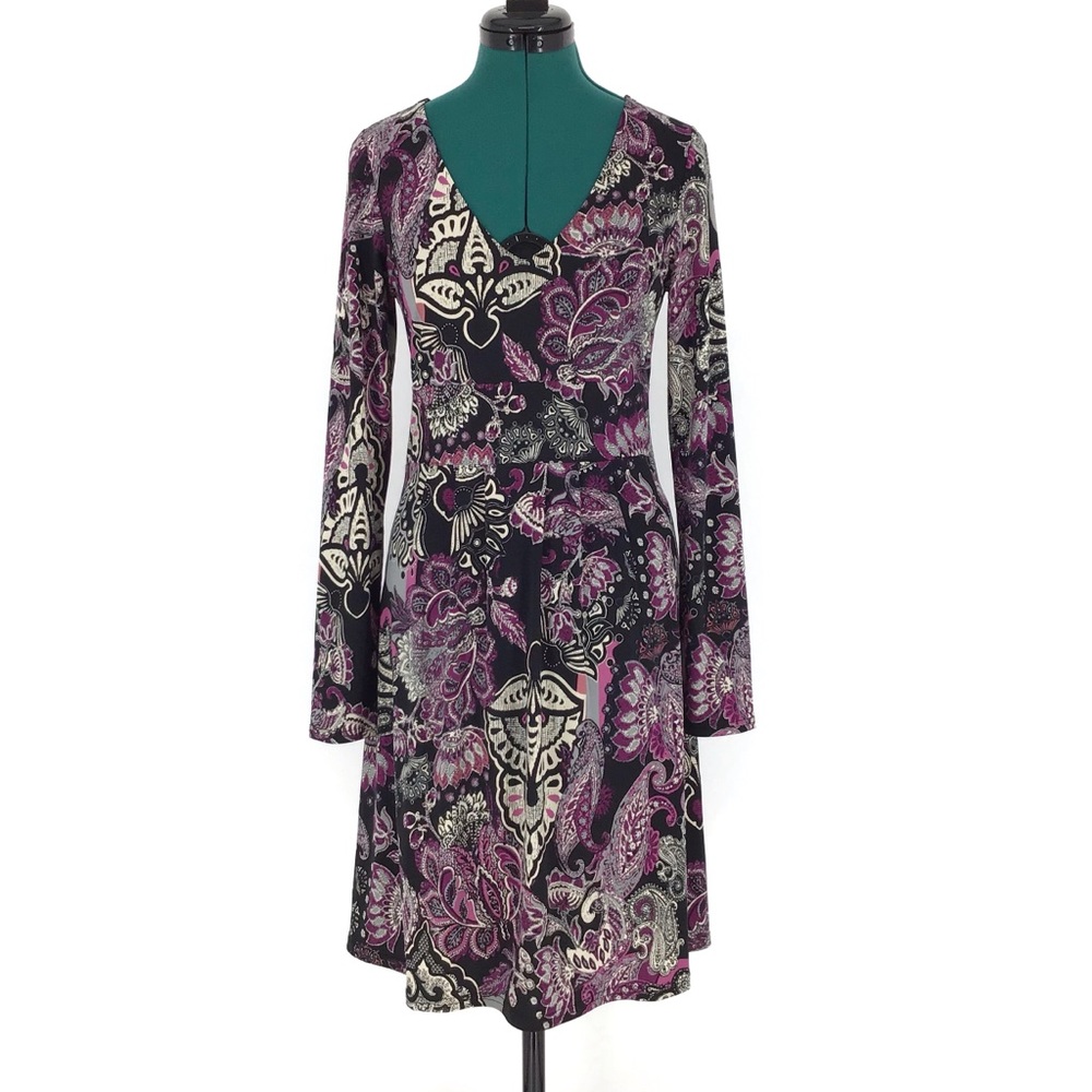 Laura Scott Purple Paisley Long Sleeve Dress, 6
